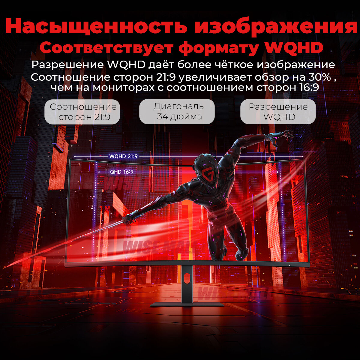 Пример работы с кодом на изогнутом мониторе Xiaomi 34 дюймов