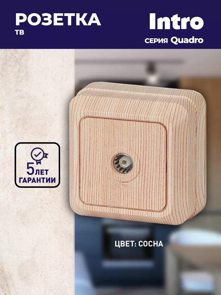 Розетка телевизионная Intro Quadro 2-301-11 открытой установки 16А 250В сосна