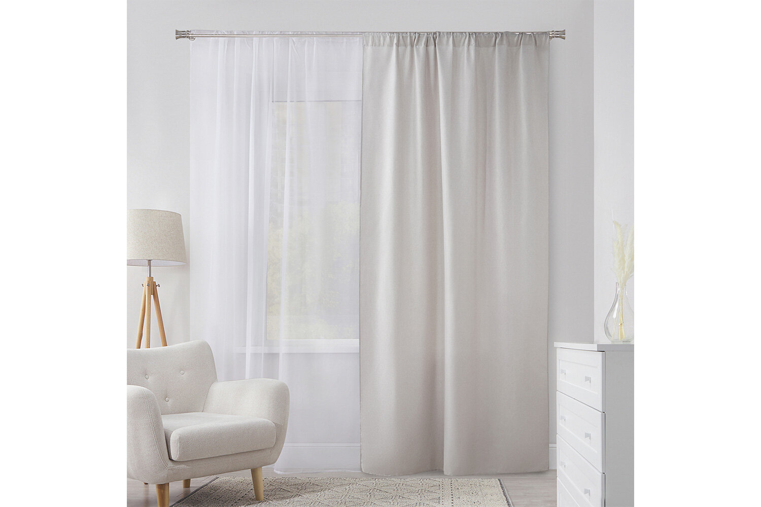 Штора MICASA Bary 150х260 см рогожка универсальная лента цвет бежевый