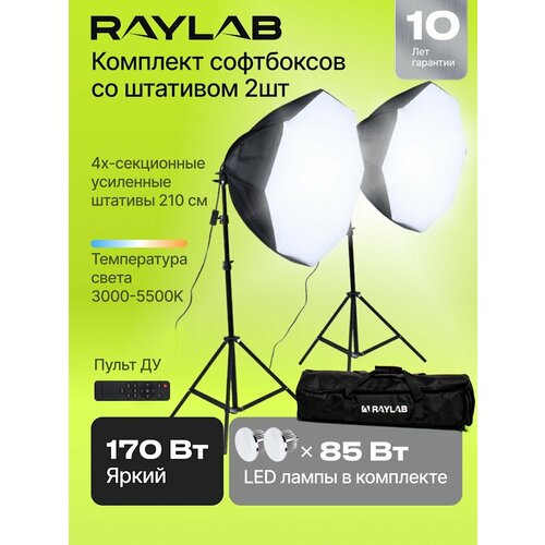 Cофтбокс с лампами и штативом для предметной съемки softbox свет 2шт RAYLAB 12835₽