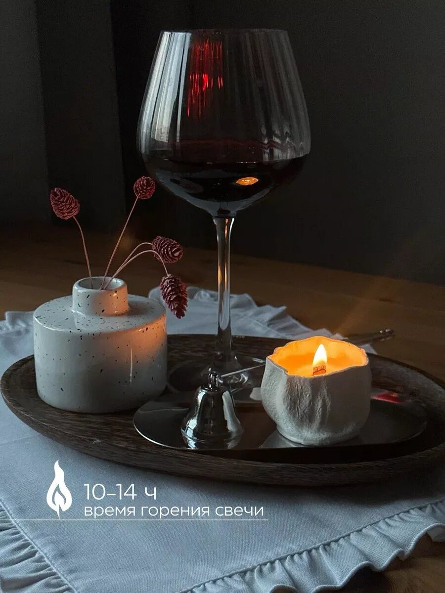 Свеча ароматическая с деревянным фитилем, кокосовый воск, в гипсе — фото 1