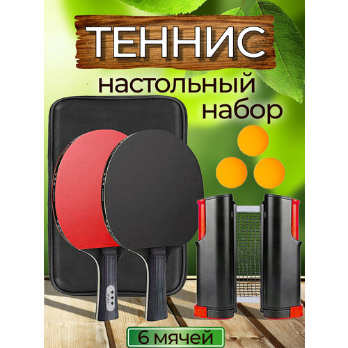 Набор для настольного тенниса (пинг-понг) с сеткой + 6 мячей