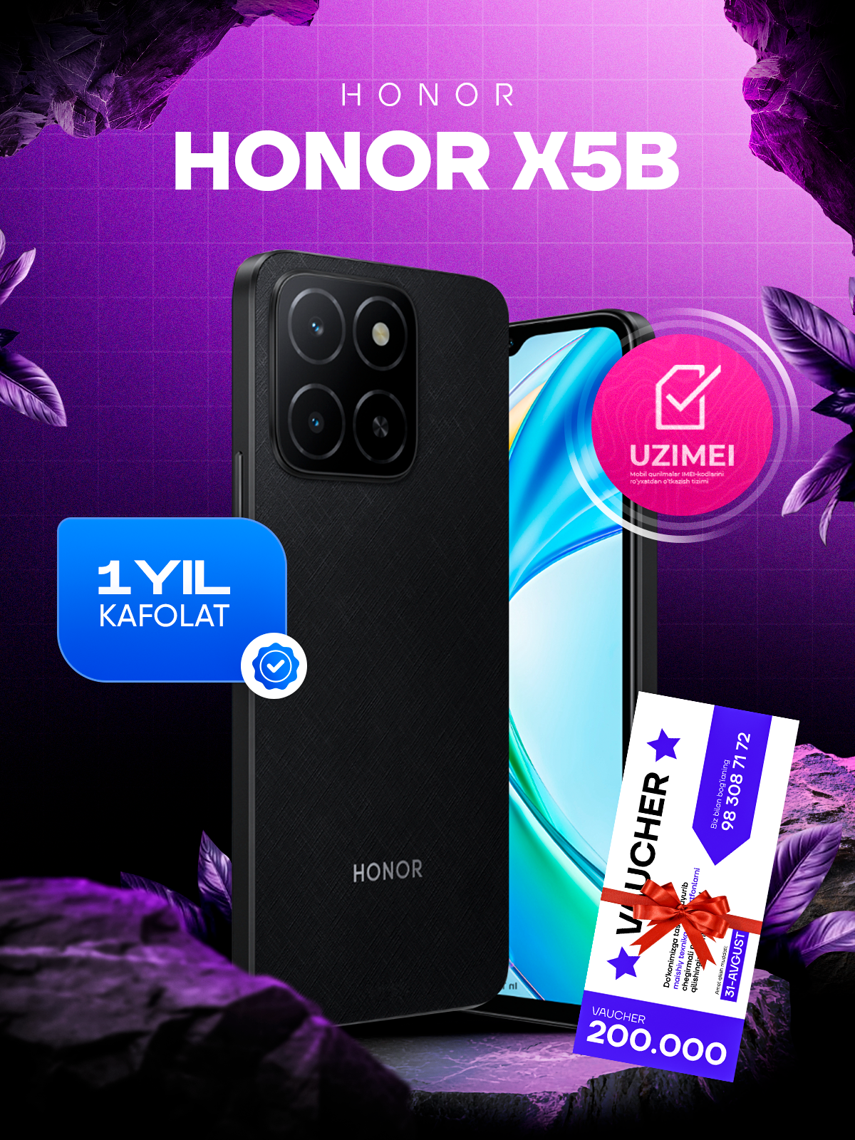 Смартфон Honor X5B, батарея 5200 мА/ч 90 Hz + Ваучер 150 000 сум в подарок