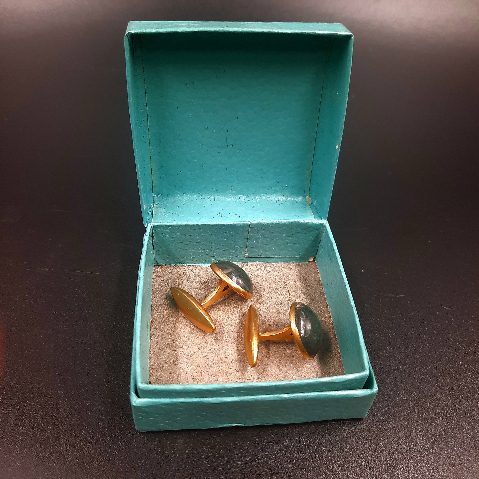 Запонки винтажные (в коробке), латунь, камень, СССР, 1960-1990 гг.