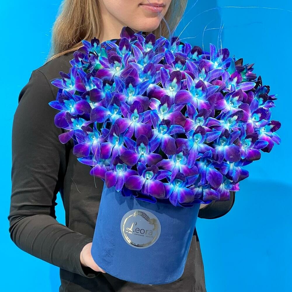 Цветы в коробке "Орхидеи Космос". Композиция T609. Leora Flowers дом цветочной моды