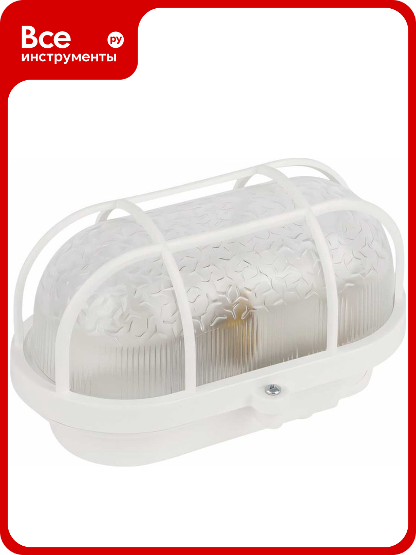 Светильник ЭРА НБП 0160002 с решеткой Евро пластик/стекло IP53 E27 max 60Вт 184x115x90 овал белый Б0052015