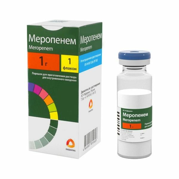 Меропенем пор. пригот. р-ра в/в введ. 1г