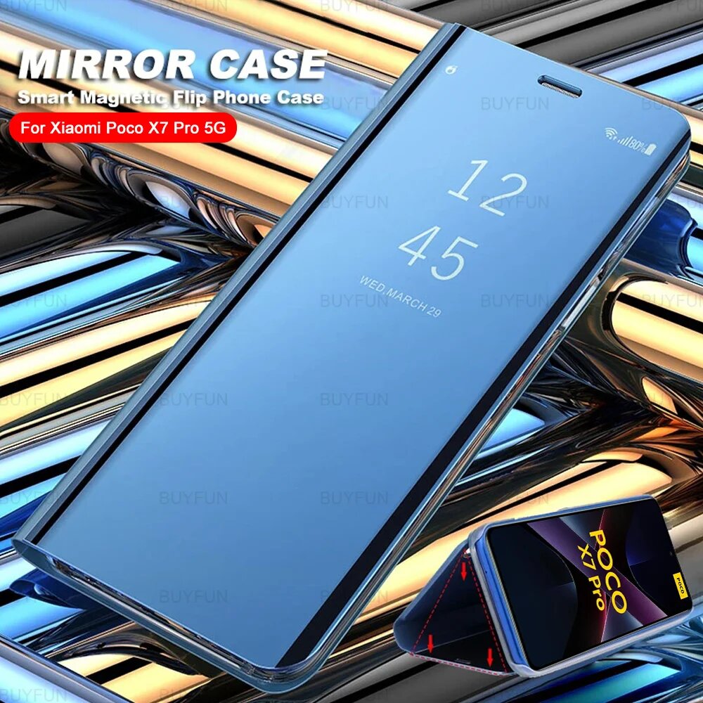 Картинки Умное зеркало, магнитный флип-чехол из искусственной кожи для Xiaomi Poco X7 Pro PocoX7 X7 X7Pro PocoX7Pro 5G, чехол для книги, подставка, Fundas Coque