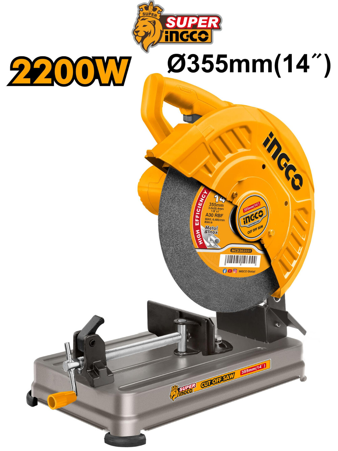 Пила монтажная Ingco COS243558, отрезная, по металлу, 2400Вт, диаметр диска 355мм