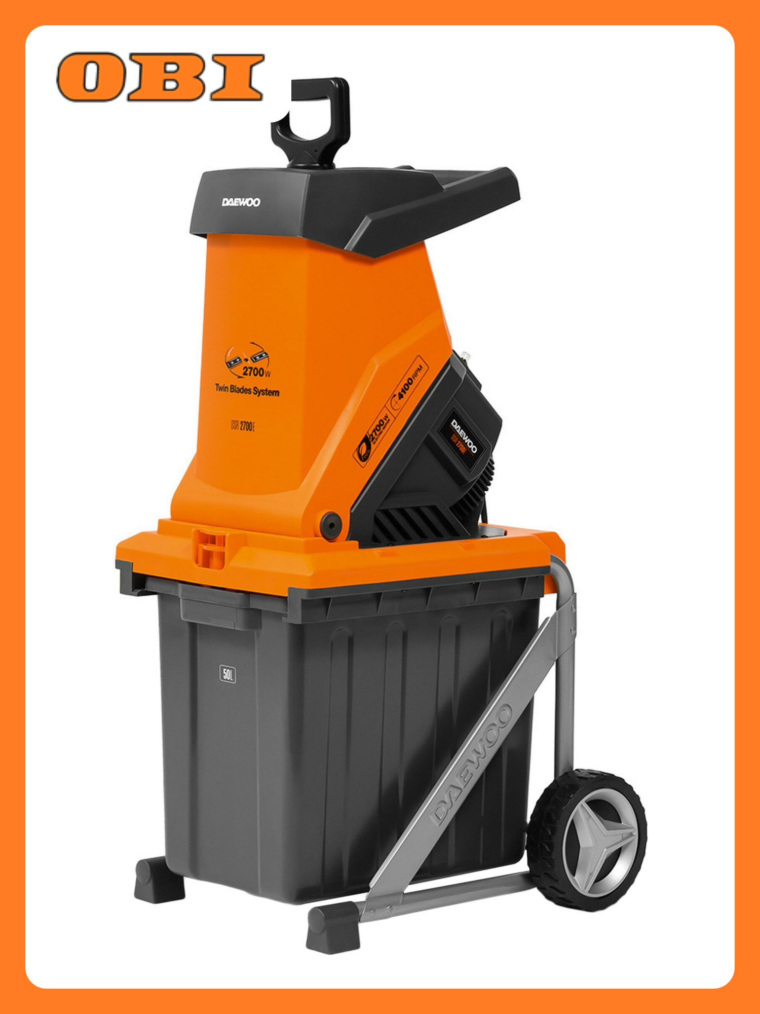 Садовый измельчитель DAEWOO "DSR 2700E" электрический режущие ножи контейнер 50 л