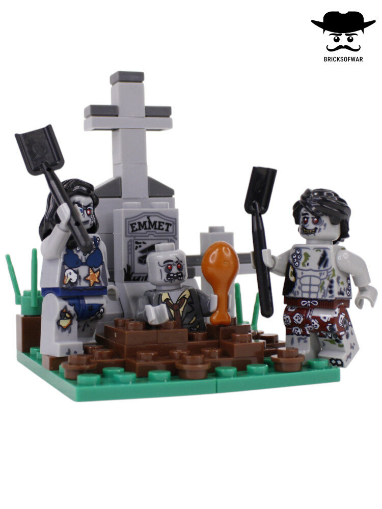 Набор минифигурок Зомби с кладбищем, 3 фигурки, аксессуары, совместимы с Лего