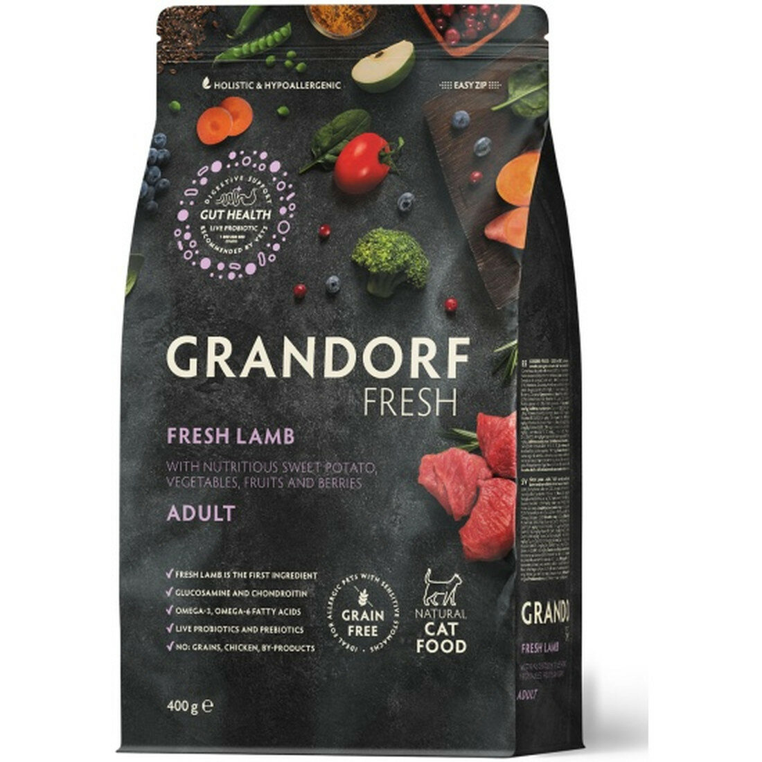Корм сухой Grandorf Fresh , беззерновой с живыми пробиотиками, свежее мясо ягненка с бататом для кошек, 400 г