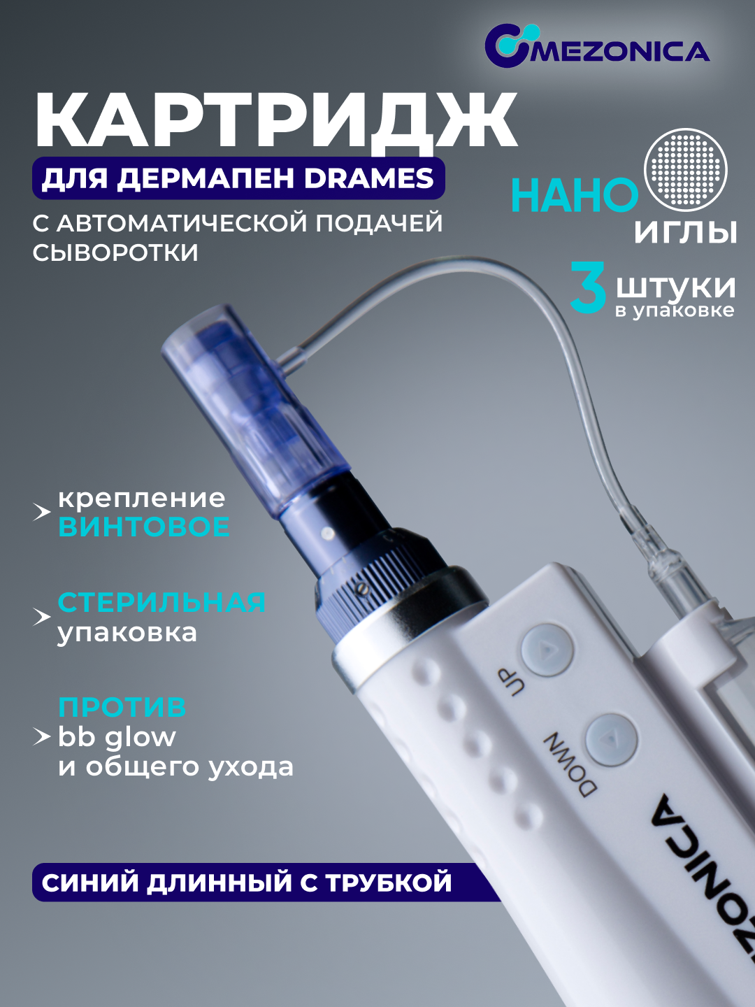 Картридж дермапен нано иглы для аппарата Mezonica Drames, для фракционной мезотерапии, 3шт