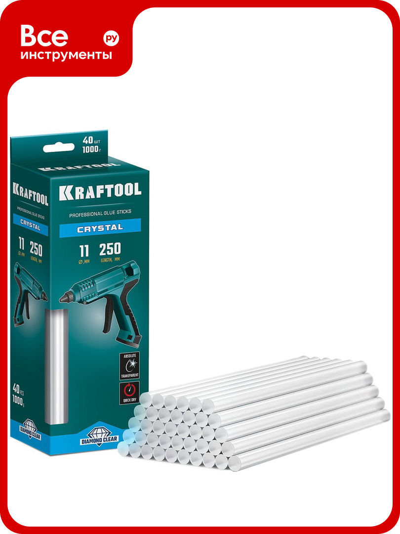Кристально прозрачные клеевые стержни KRAFTOOL Crystal 40 шт 11x250 мм 06846-40