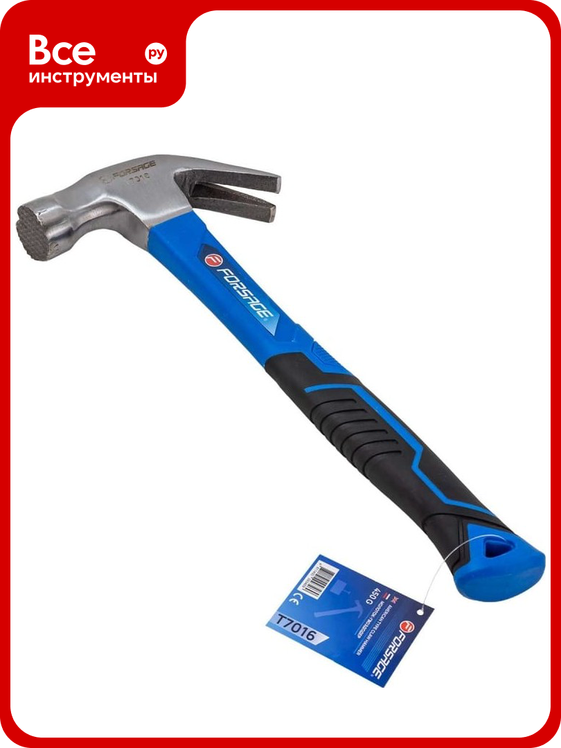 Молоток-гвоздодер с магнитным держателем гвоздя Forsage 450гр. F-T7016(56619)