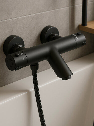 Изображение товара Смеситель-термостат ESKO T3054 Black для душа и ванны черный матовый