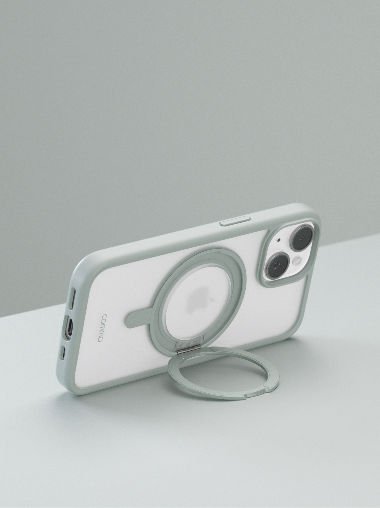 Чехол COMMO Hoop для Apple iPhone 15, с держателем-кольцом, Серо-зелёный — фото 1
