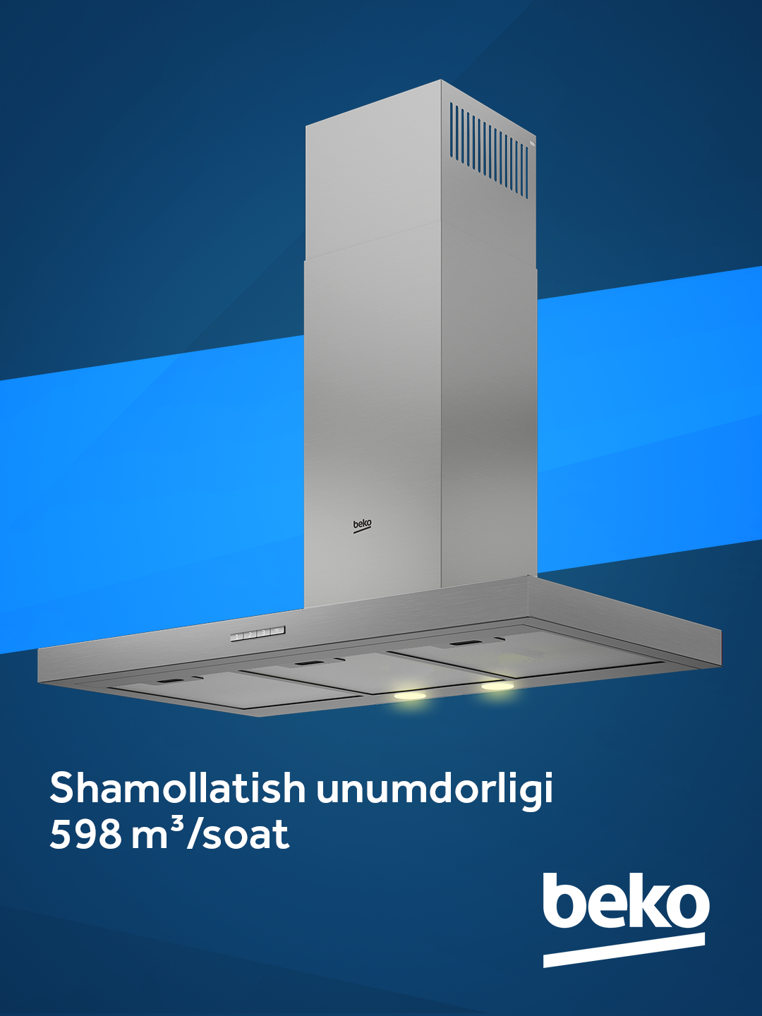 Вытяжка Beko BHCB91632X, мощность 616м³/час, нержавеющая сталь/серый, 90 см