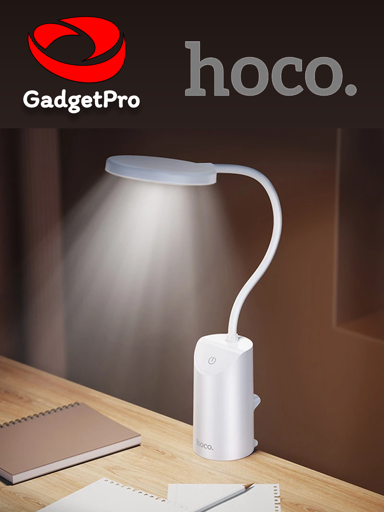 Настольная LED-лампа Hoco HX10 с клипсой, 1200 мАч, 3 режима, гибкая ножка, белая