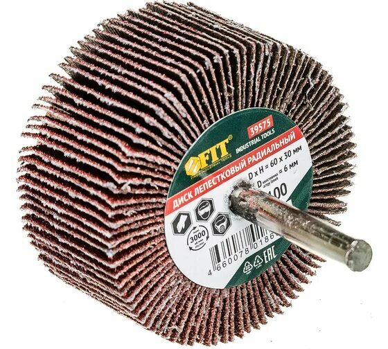 Диск лепестковый радиальный (60х30х6 мм; Р100) для дрели FIT 39575
