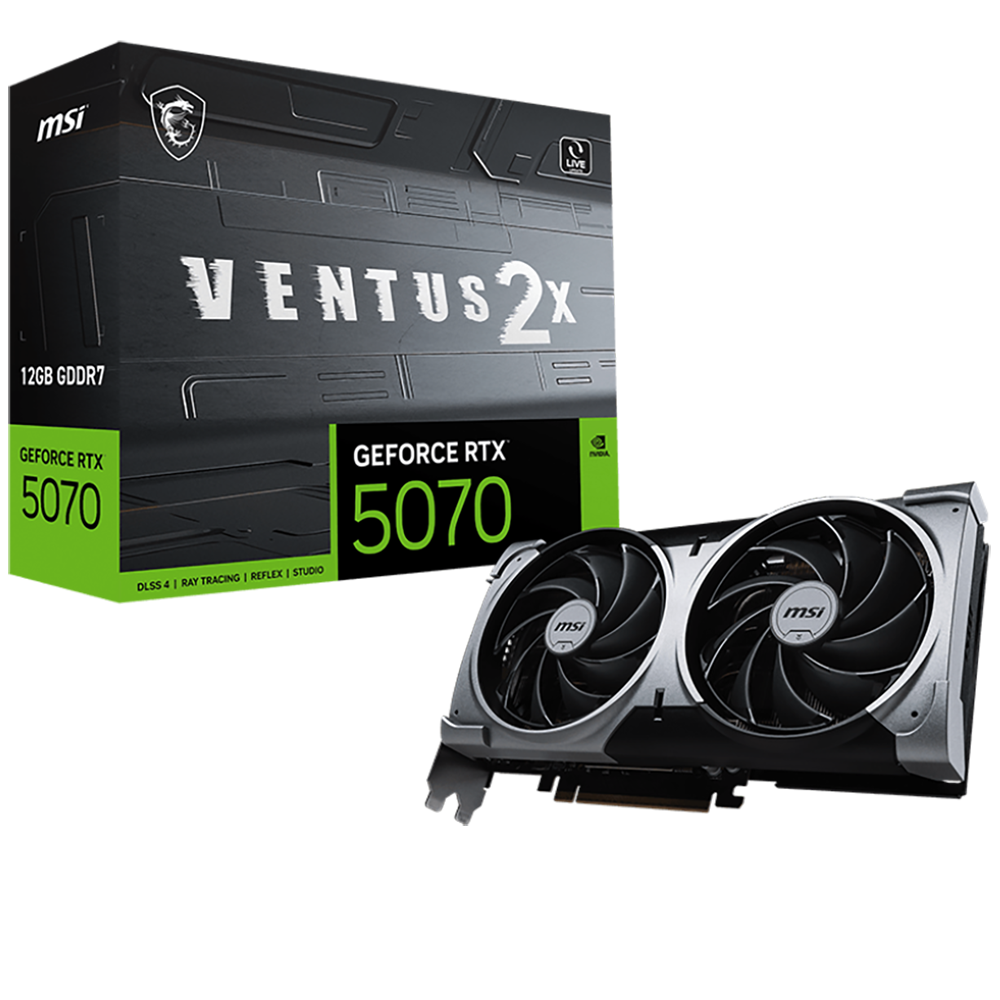MSI Видеокарта MSI RTX5070 VENTUS 2X 12GB GDDR7 192bit 3xDP HDMI 2FAN RTL GeForce RTX 5070 12G VENTUS 2X