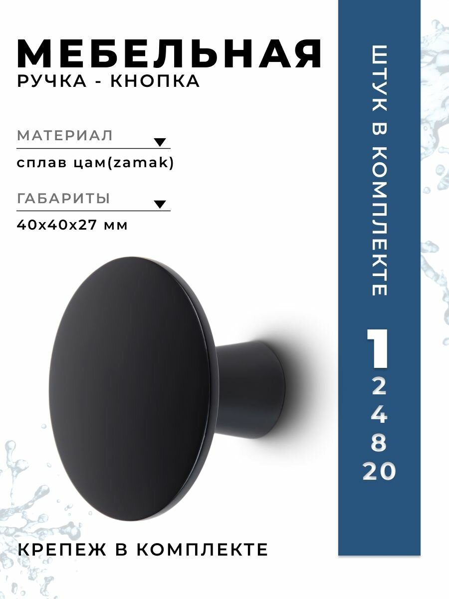 Ручка кнопка мебельная Boyard RC035BL.4 чёрный матовый ручка для шкафов комодов для кухонного гарнитура мебели