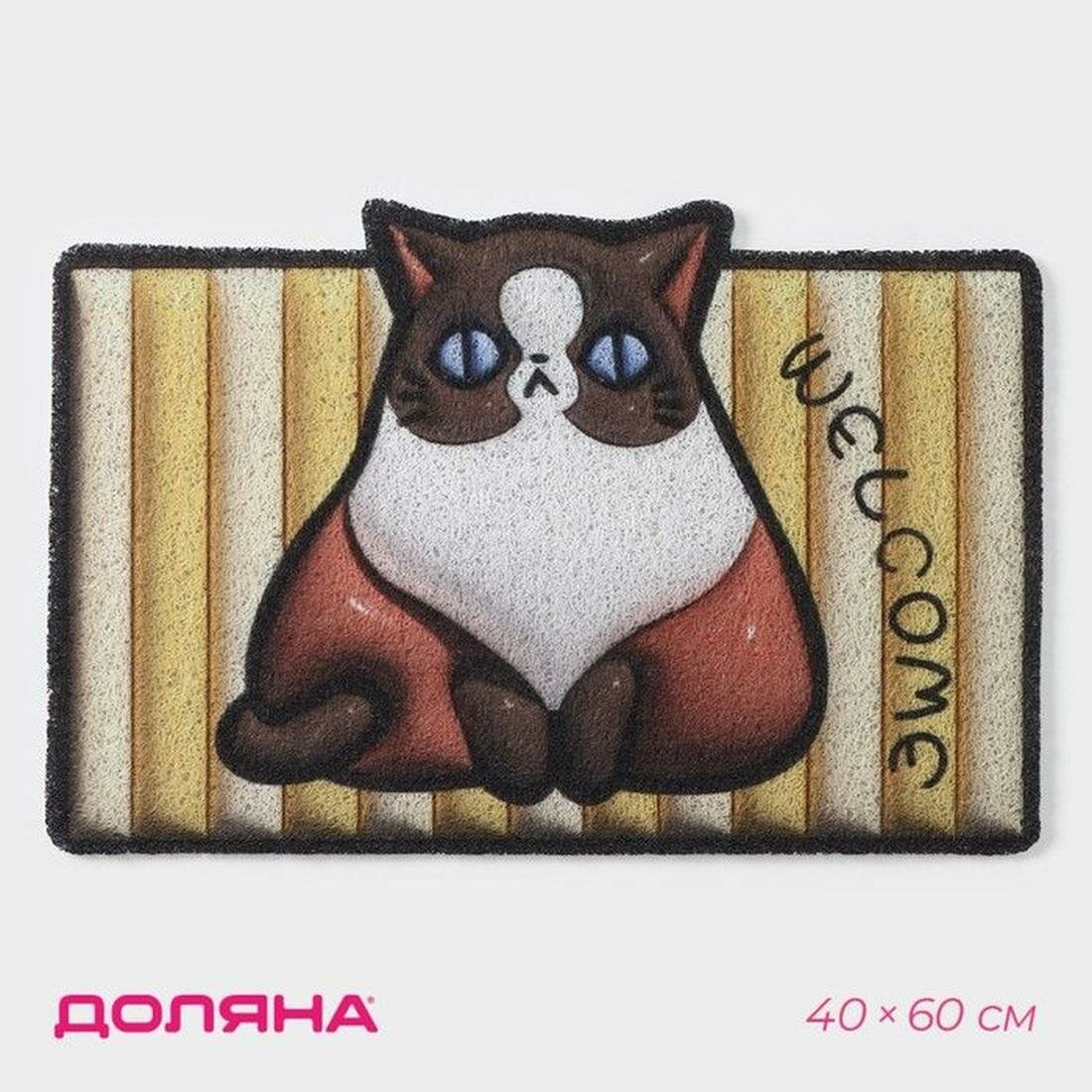 Коврик придверный Доляна Котик ПВХ 40 60 см