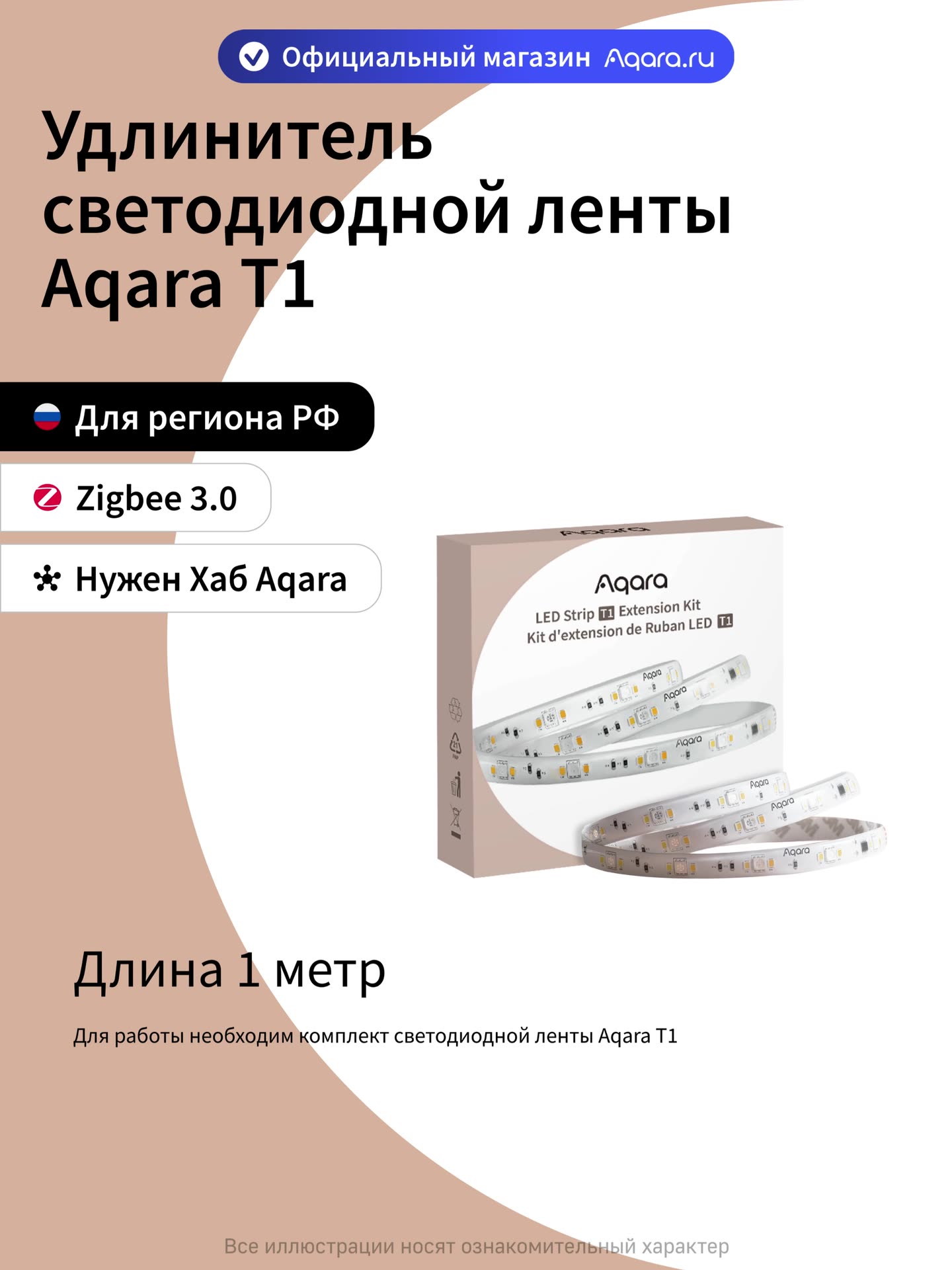 Удлинитель умной светодиодной ленты Aqara T1 RLSE-K01D, 1 метр, белый — фото 1