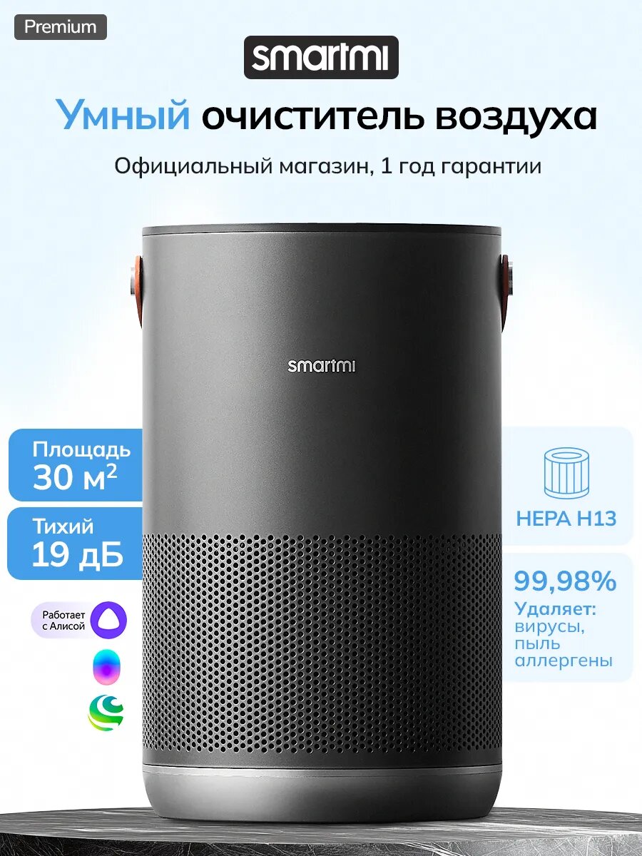 Очиститель воздуха Smartmi Air Purifier P1, темно-серый, 30 Вт, Wi-Fi
