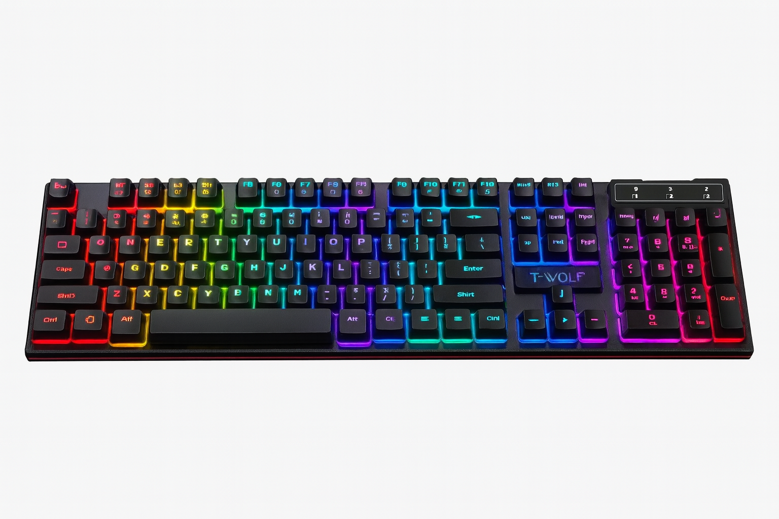 Клавиатура проводная T-Wolf с RGB подсветкой ,104 клавиши , черный