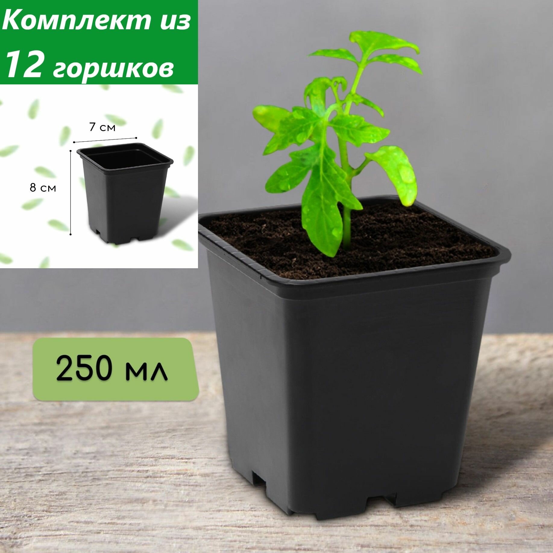 Горшок для рассады 250 мл d 7 см h 8 см пластик чёрный комплект из 12 шт