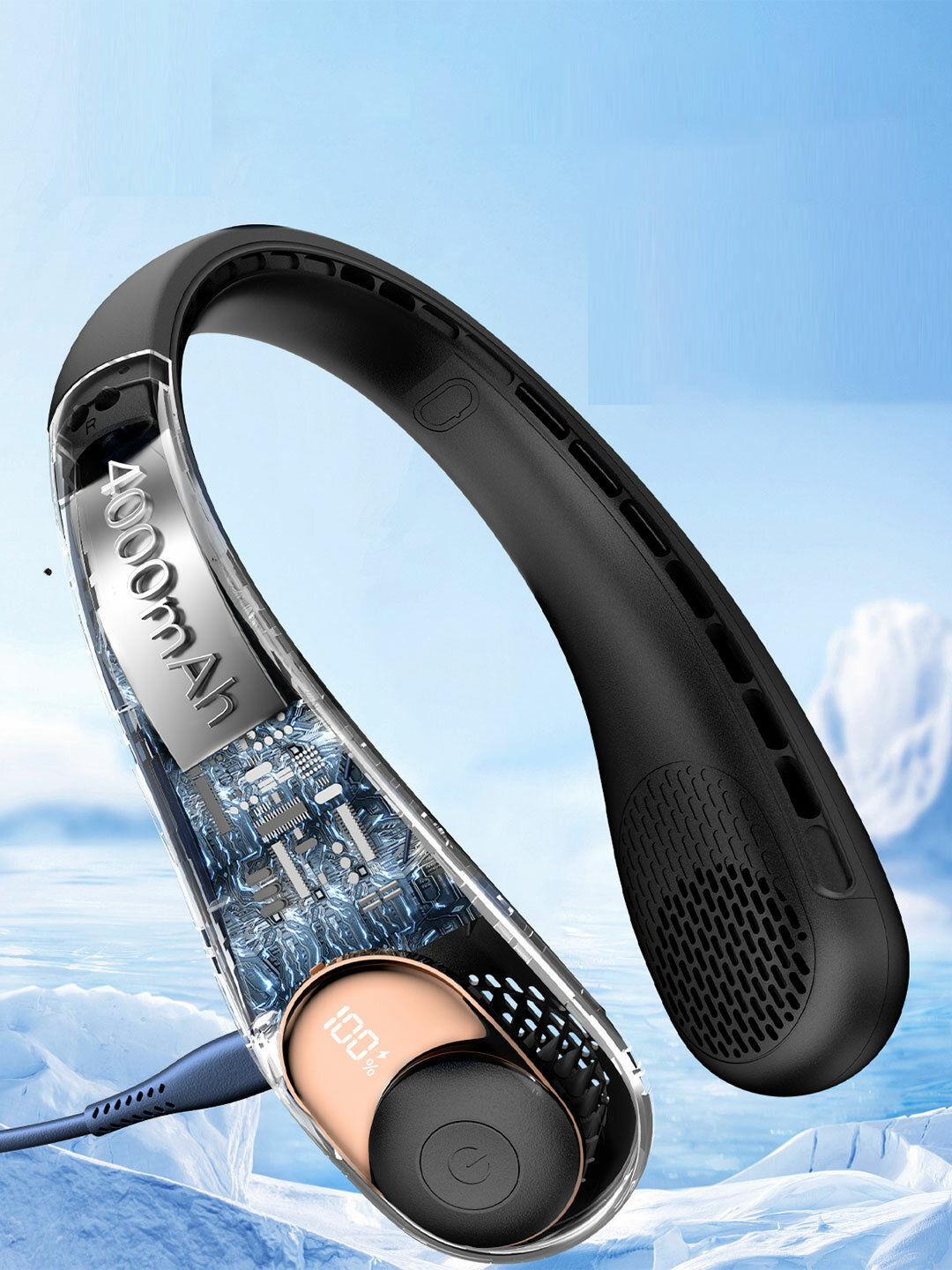 Вентилятор Coolpad S9, подвесной, портативный, 3 скорости, 22 см, USB-порт, АКБ 3600 мА — фото 1