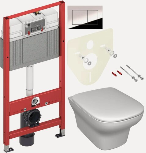 Изображение товара Комплект 3 в 1 Унитаз подвесной Jacob Delafon Vox EDM102-00 / Сиденье E20142-00, с микролифтом / Инсталляция с кнопкой TECE Now 9400412 цвет хром