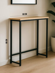 Консольный узкий столик в прихожую и гостиную в стиле лофт, напольный с металлическим каркасом и деревянной столешницей