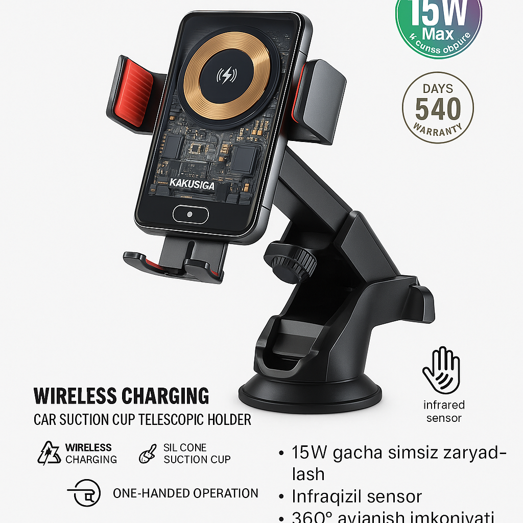Avtomobil uchun Kakusiga Wireless Charging Car Suction Cup Telescopic Holder (KSC-1214)