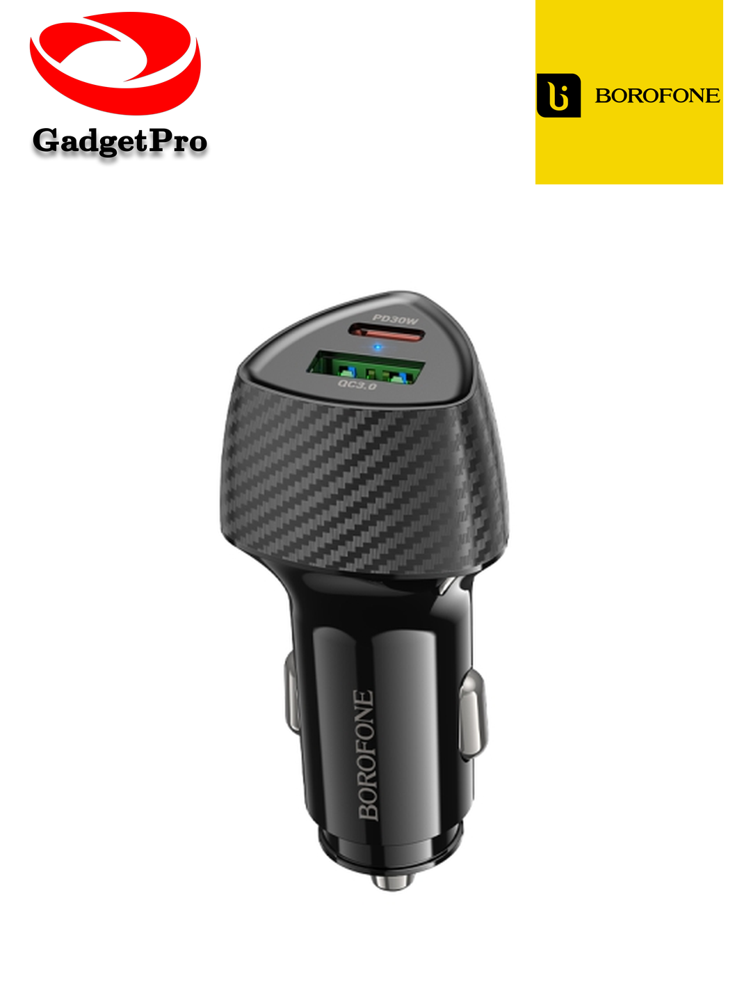 Автомобильное зарядное устройство Borofone BZ31C 30W/18W, USB/Type-C, черный цвет, кабель Type-C - Lightning