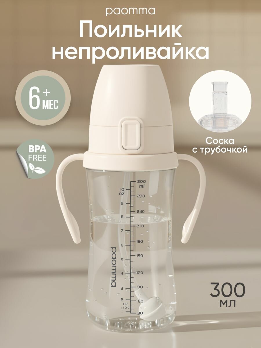 Бутылочка с трубочкой детская/ поильник непроливайка Paomma с ручками