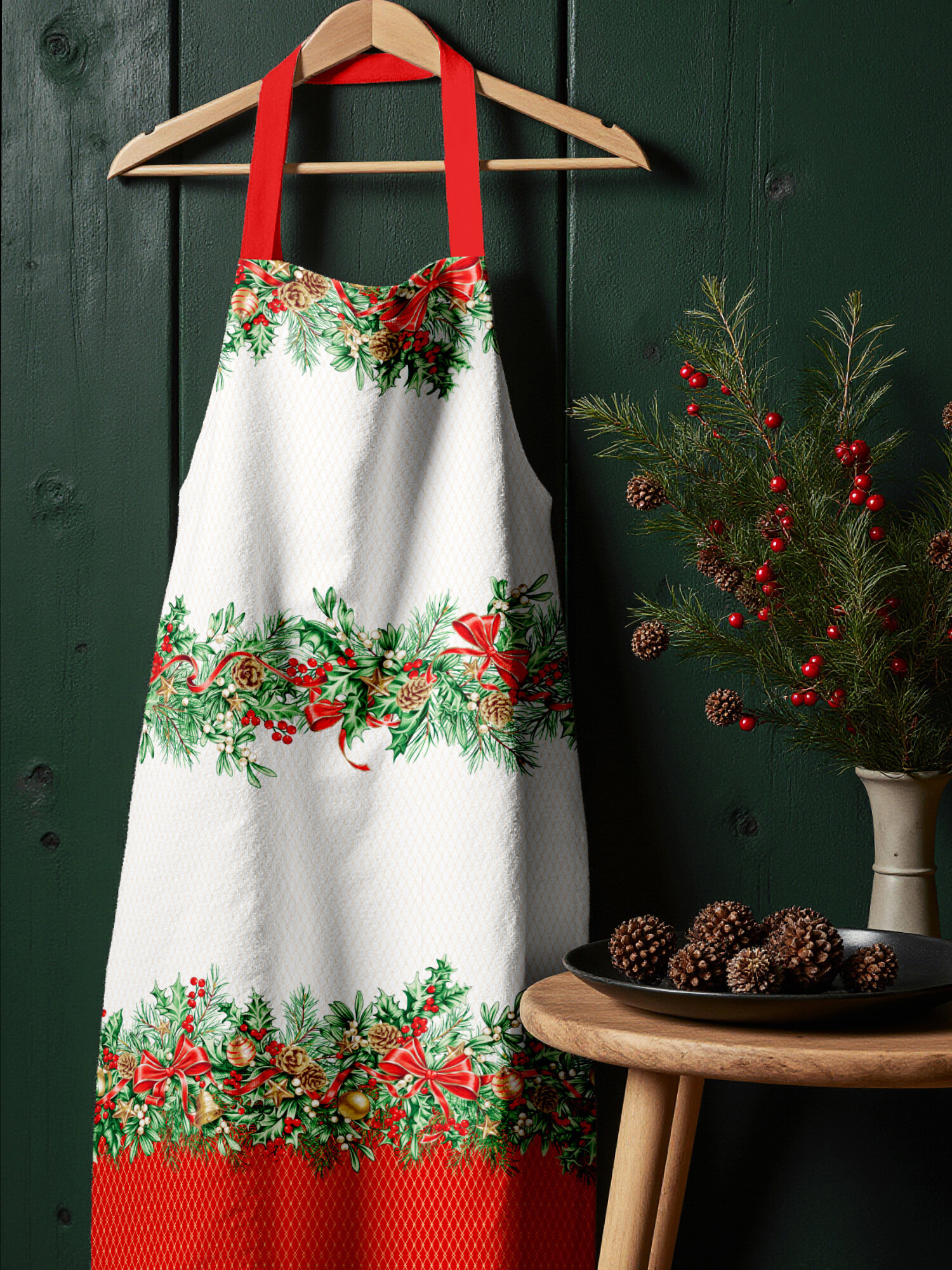 Фартук кухонный женский новогодний "Сказки леса" 60 см x 70 см