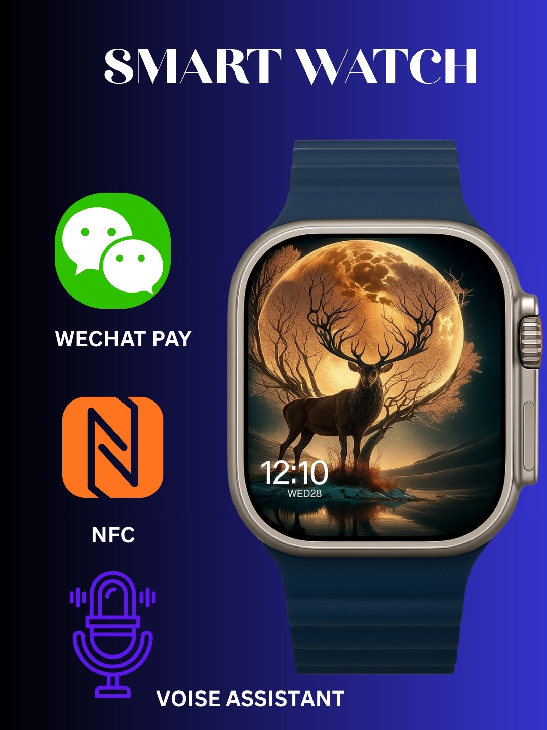 Умные часы Smart BIG T800 Pro Max, для iOS, Android, с беспроводной зарядкой, 45 мм