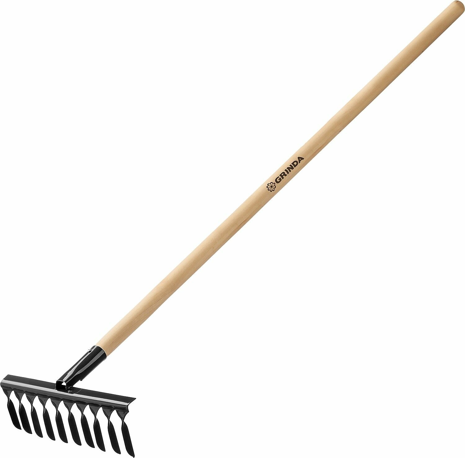 Садовые грабли GRINDA GS-10 WOOD 320x95x1300 мм 10 зубцов углеродистая сталь антикор. покрытие деревянный черенок высш. сорт 39581-10