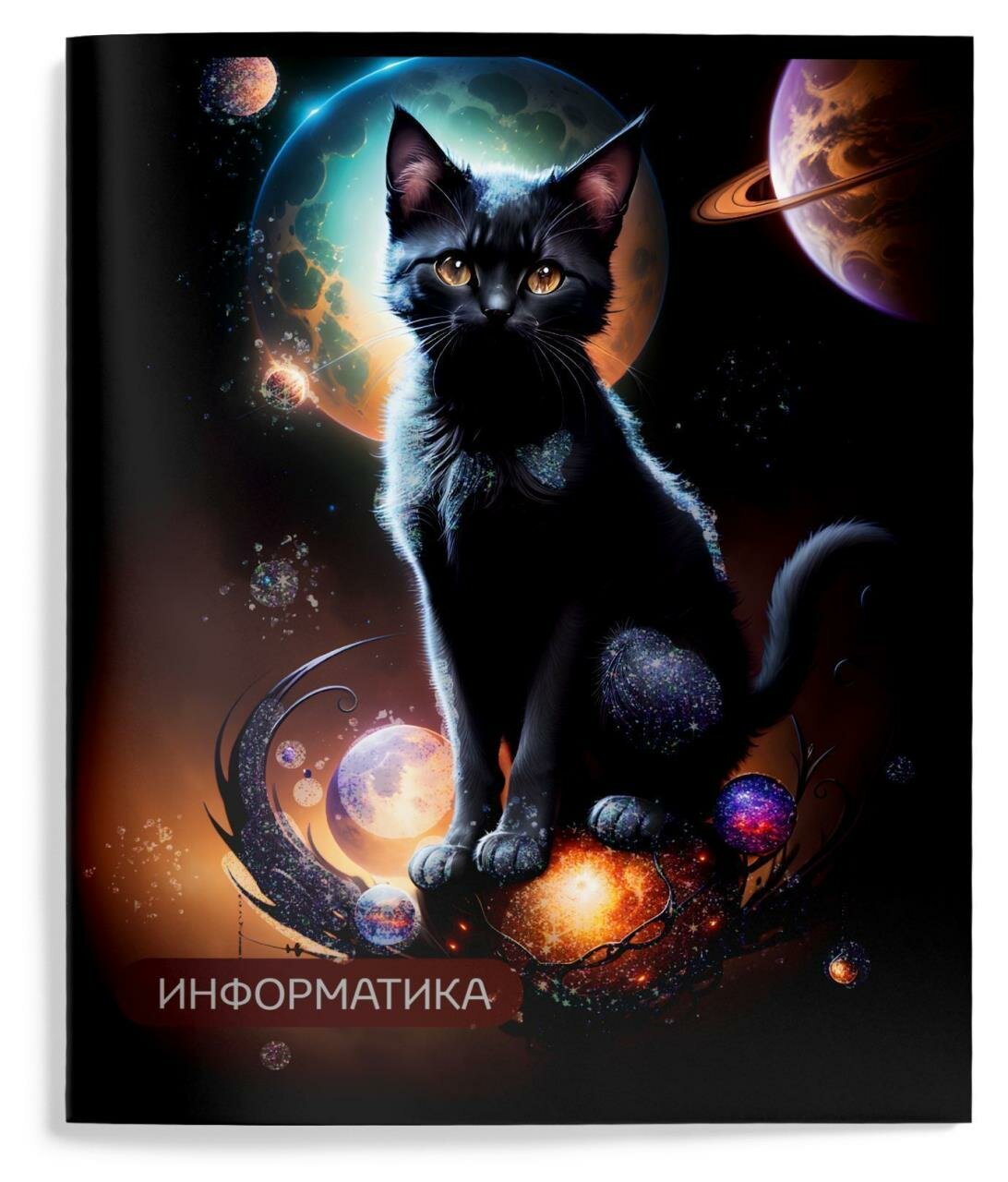 Тетрадь 1 шт 48 л. А5 клетка, на скрепке, Schoolformat космокотик Информатика мелованны картон, запечатка