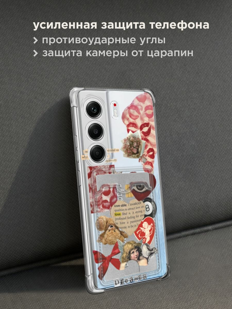 Чехол на Tecno Camon 40 Pro (Текно Камон 40 Про) с картой и принтом "Поцелуи и сердца" — фото 1