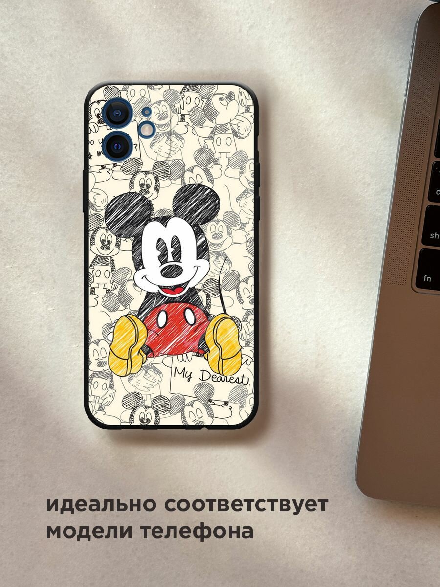 Черный матовый чехол на Apple iPhone 12 mini / Айфон 12 Мини с принтом "Микки Маус" — фото 1