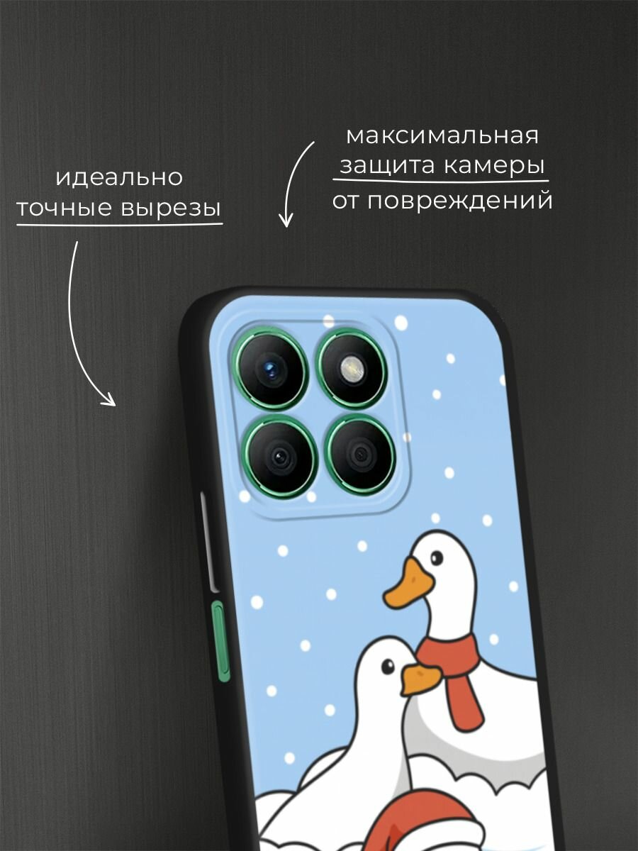 Черный матовый чехол на Honor X8B / Хонор X8B с принтом "Уточки в снегу" — фото 1