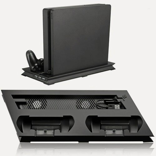 Изображение товара Подставка для PS4 Slim, зарядная док станция для Playstation 4 Slim с охлаждением, 3 USB порта, черная