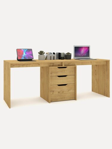 Изображение товара Письменный стол для двоих, двойной, с тумбой, с ящиками Grand Лаворо 180х60х75 см (Дуб бунратти)