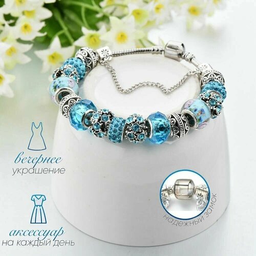 фото Браслет-цепочка, циркон, хрусталь, кристаллы swarovski, swarovski zirconia, кристалл, горный хрусталь, 1 шт., размер 20 см, голубой