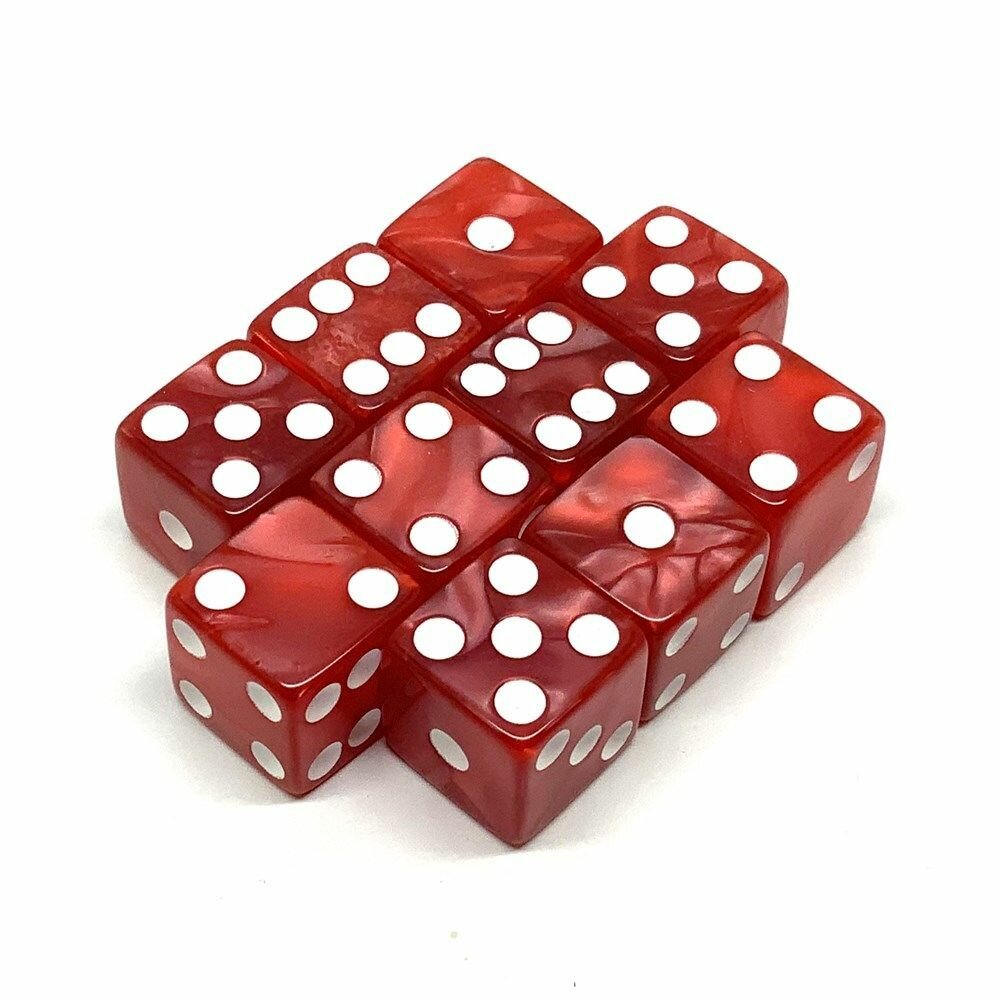Игральные кубики Набор D6 мраморные Красный гранат 16мм с ровными углами (10 шт.)