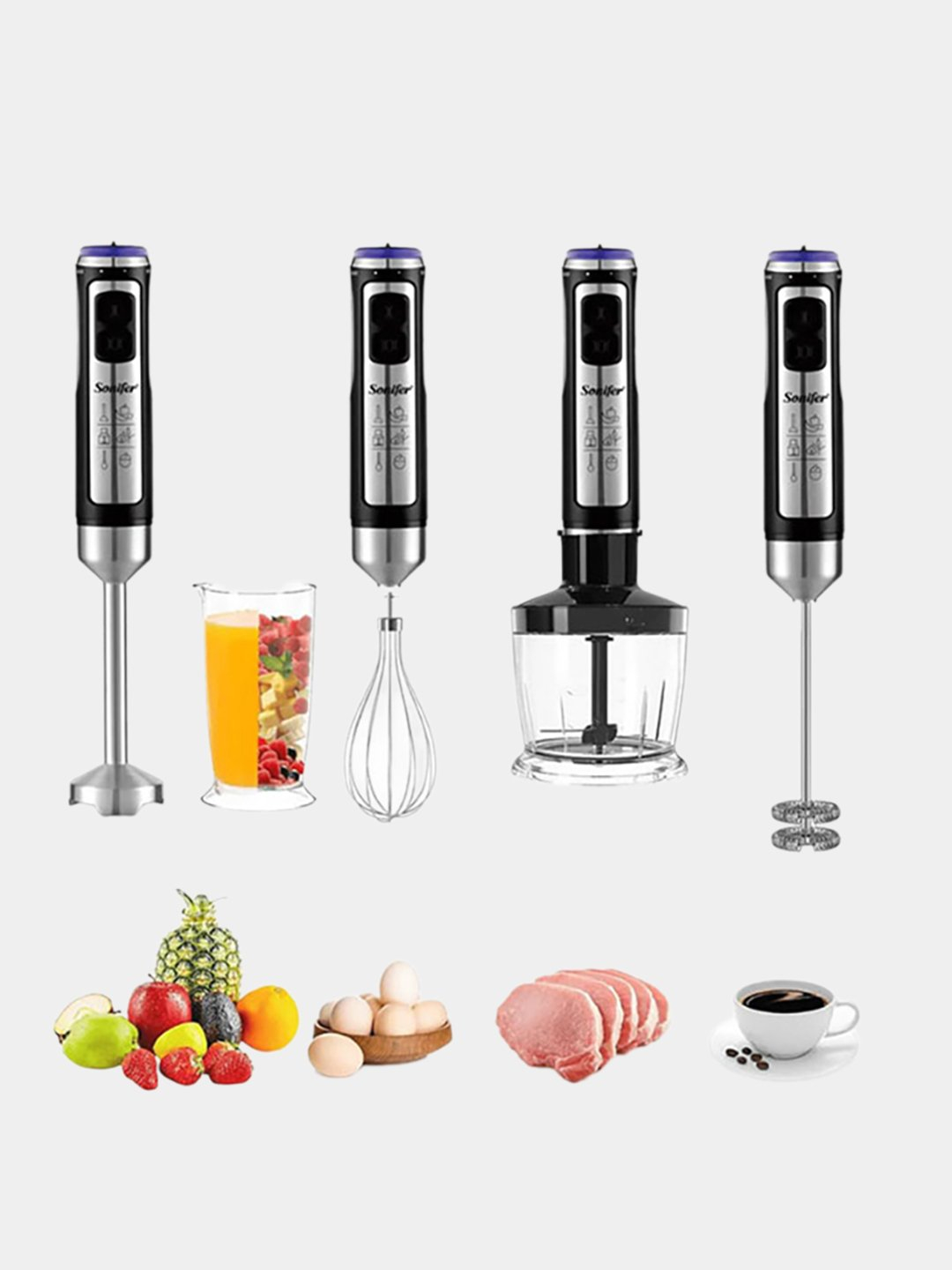 Погружной блендер, мощность 1000Вт, измельчитель, турборежим, серый