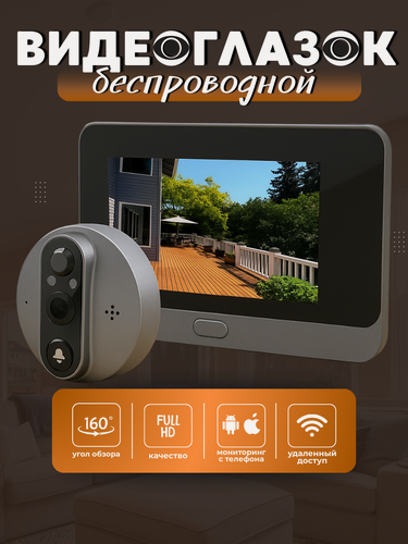 Изображение товара Видеоглазок iCam, с монитором, для входной двери, двусторонняя связь, Full HD, 160°, 4.3"